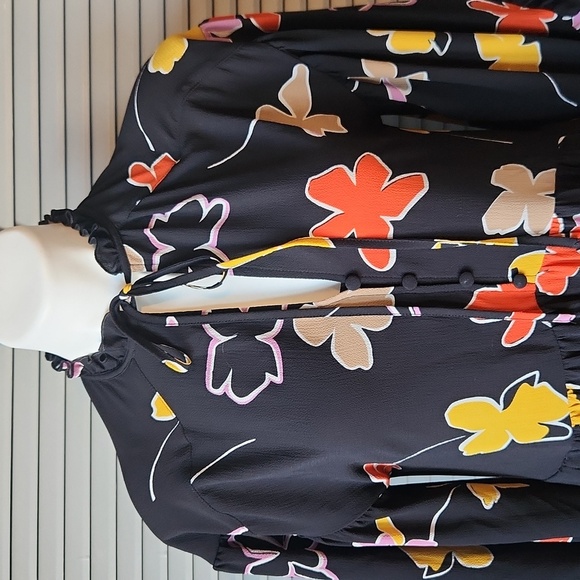 Ted Baker London Yviee Chuck Ruffle Long Sleeve Floral Midi Dress in Black - Picture 3 of 14